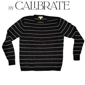 C2 by Calibrate Black and White Striped Crewneck Sweater